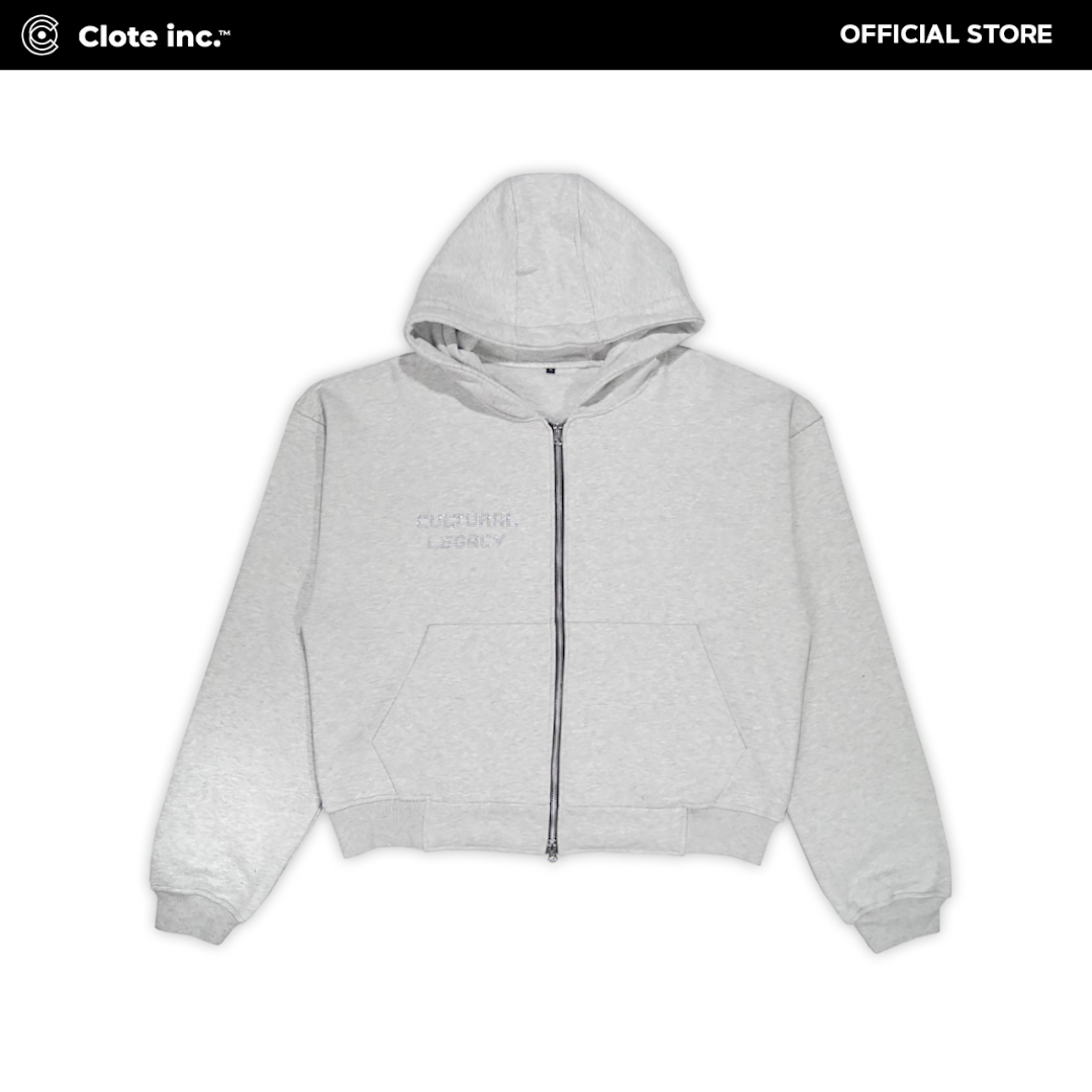 Clote Inc - Full-Zip Hoodie Rhinestone Moonstone | Cotton Fleece 350 GSM | Boxy Fit Zipper Hoodie BX